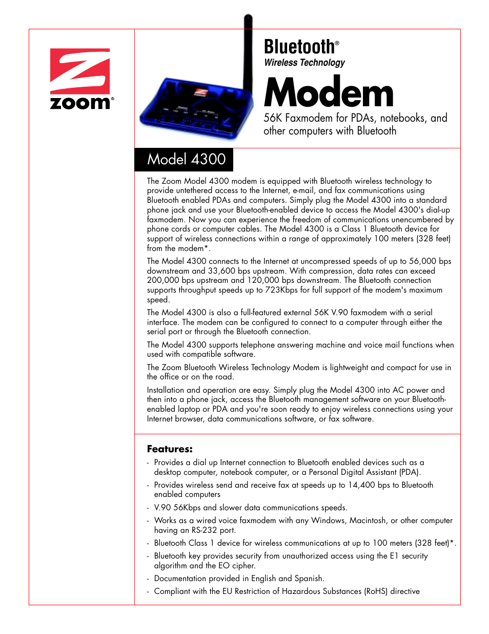 Zoom 4300 User Manual | 2 pages