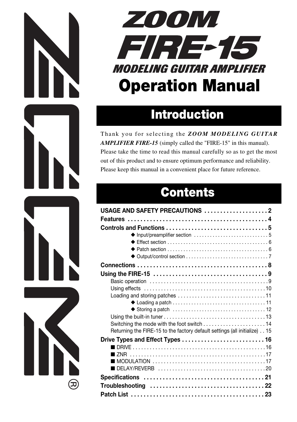 Zoom modeling amp FIRE-15 User Manual | 24 pages