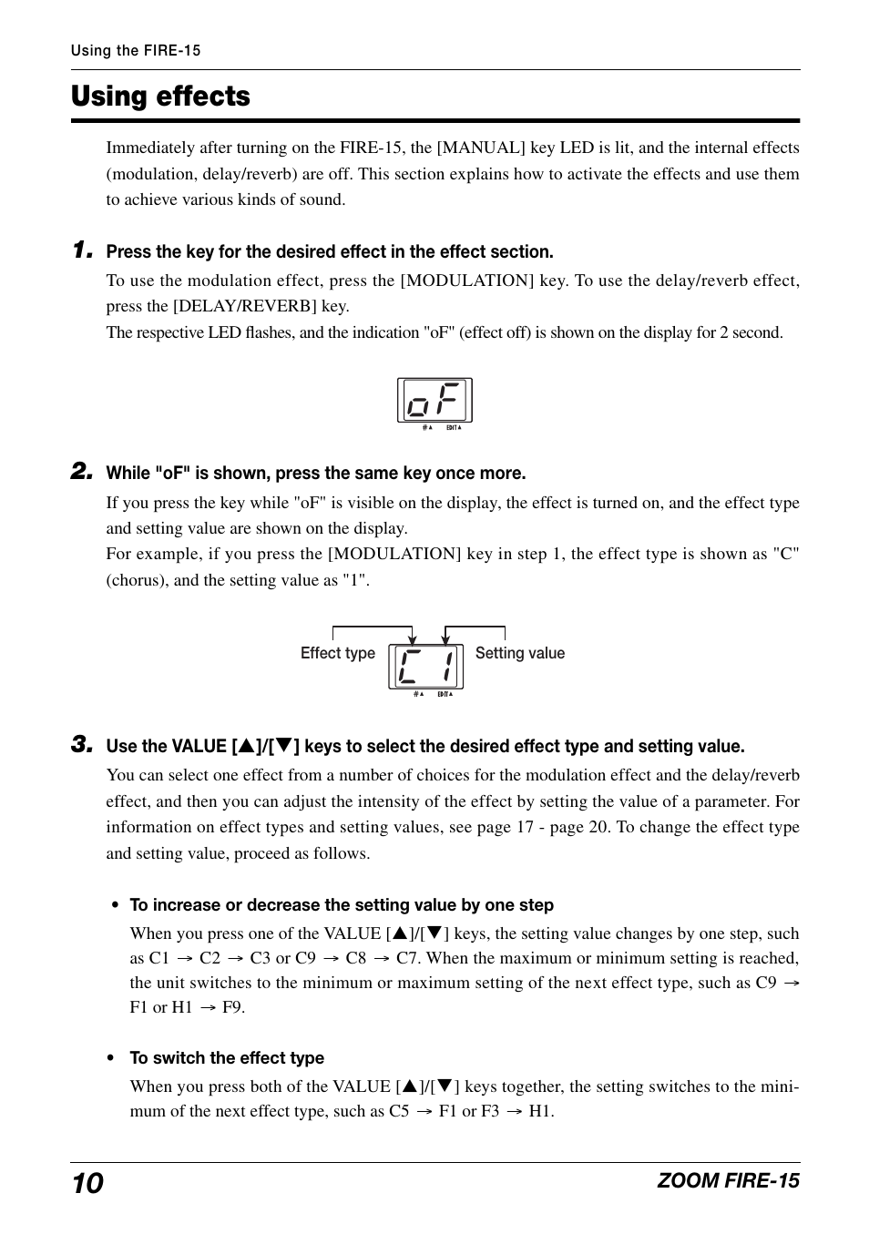 Using effects | Zoom modeling amp FIRE-15 User Manual | Page 10 / 24