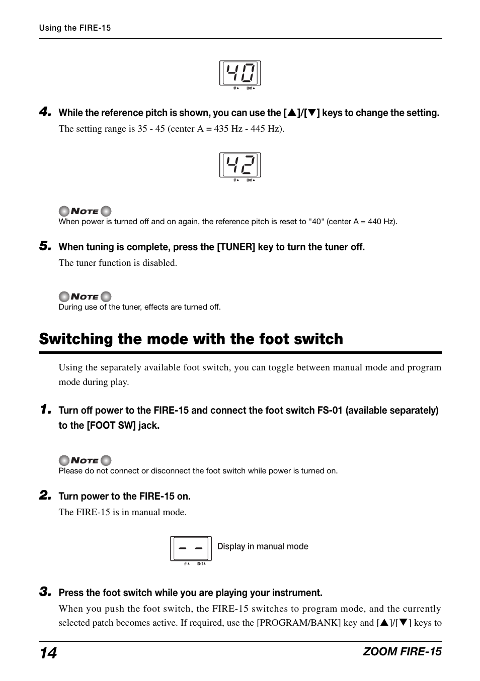 Switching the mode with the foot switch | Zoom modeling amp FIRE-15 User Manual | Page 14 / 24