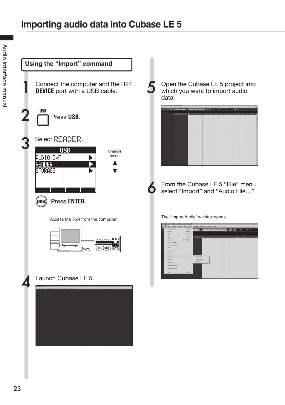 Importing audio data into cubase le 5 | Zoom R24 User Manual | Page 24 / 36