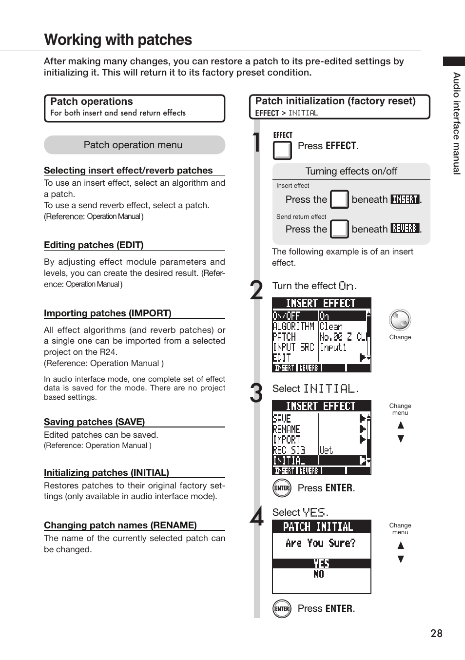Working with patches, Initial | Zoom R24 User Manual | Page 29 / 36