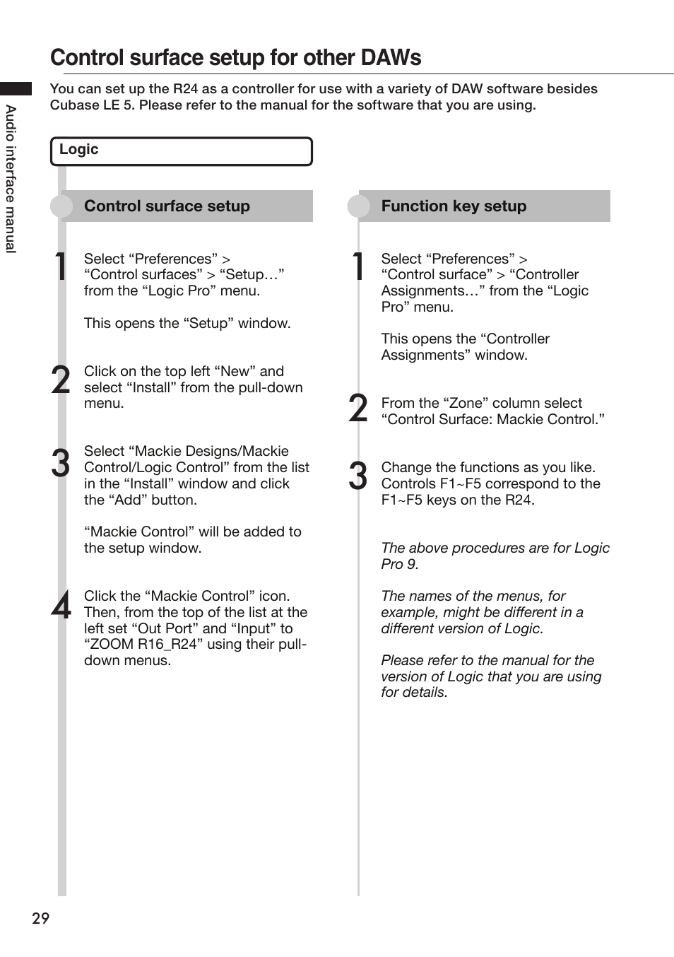 Control surface setup for other daws | Zoom R24 User Manual | Page 30 / 36