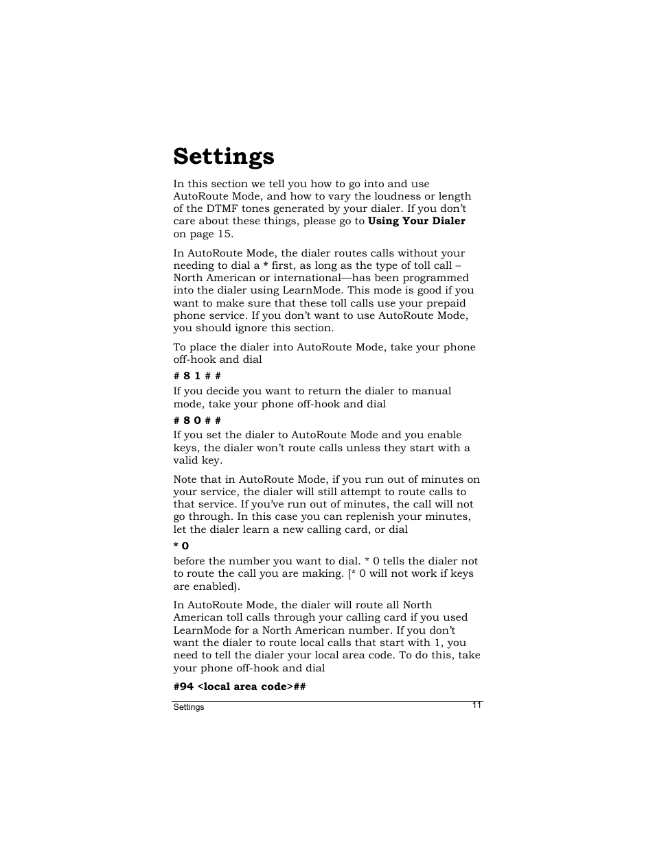 Settings | Zoom Dialer 26 User Manual | Page 11 / 32