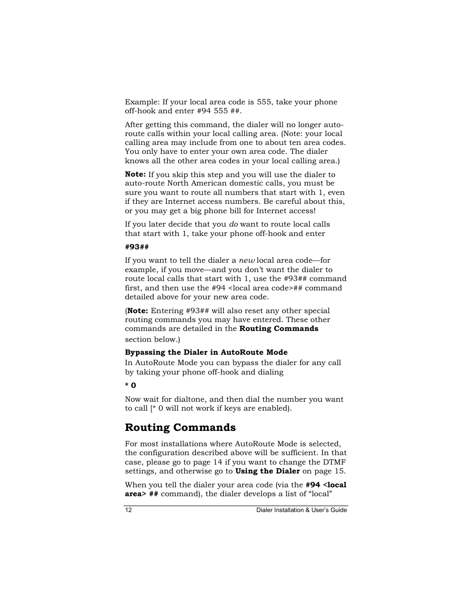 Bypassing the dialer in autoroute mode, Routing commands, Outing | Ommands | Zoom Dialer 26 User Manual | Page 12 / 32