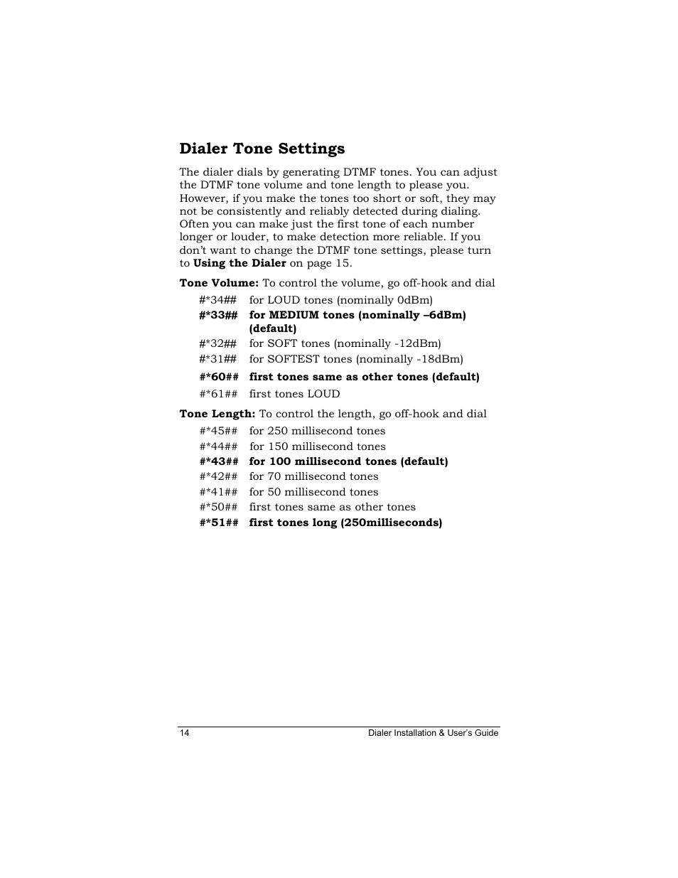 Dialer tone settings, Ialer, Ettings | Zoom Dialer 26 User Manual | Page 14 / 32