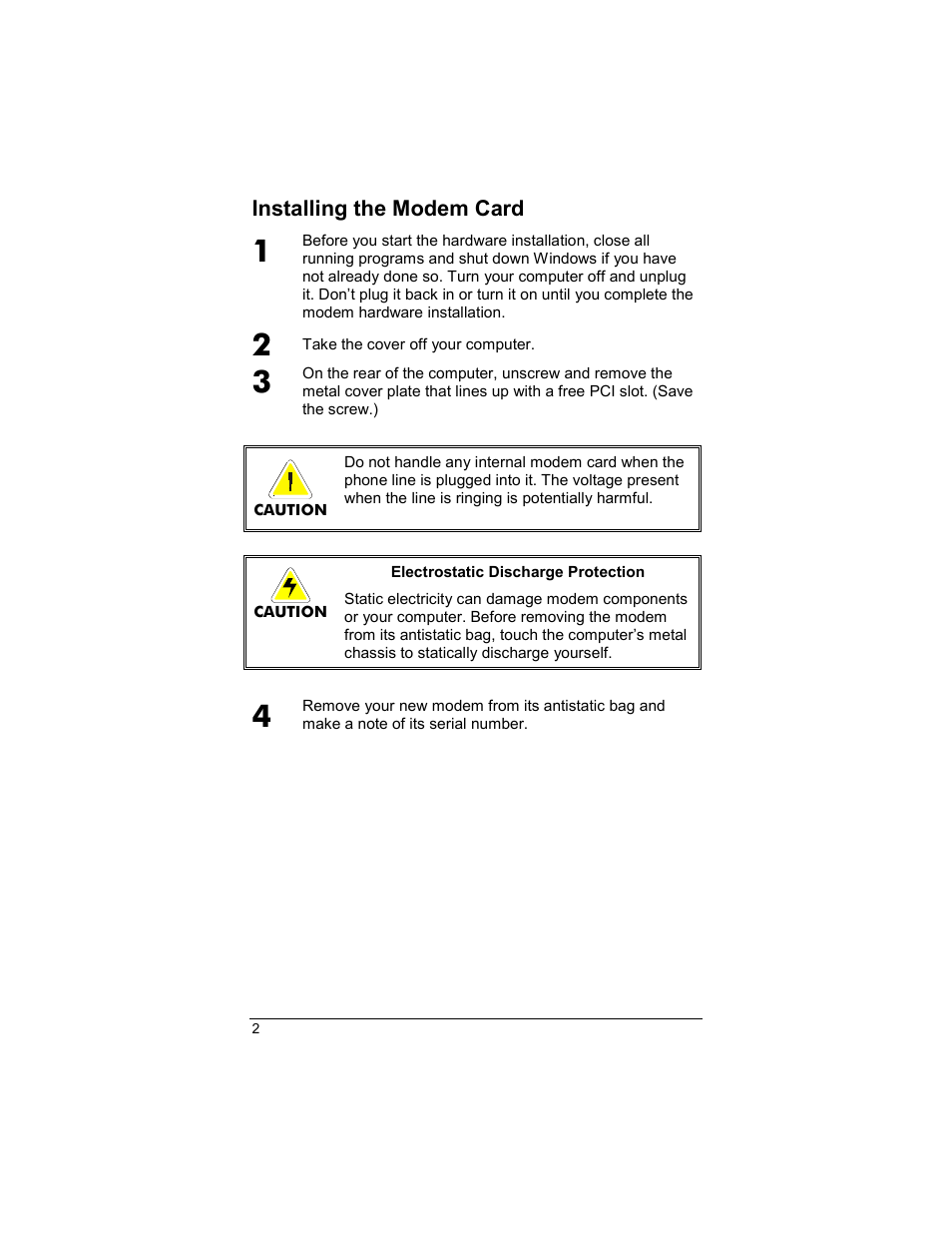 Installing the modem card | Zoom Series 1057 User Manual | Page 2 / 8