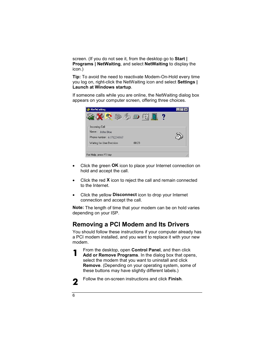 Removing a pci modem and its drivers | Zoom Series 1057 User Manual | Page 6 / 8