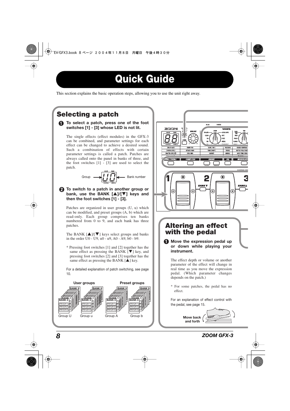 Quick guide, Zoom gfx-3 | Zoom GFX-3 User Manual | Page 8 / 24