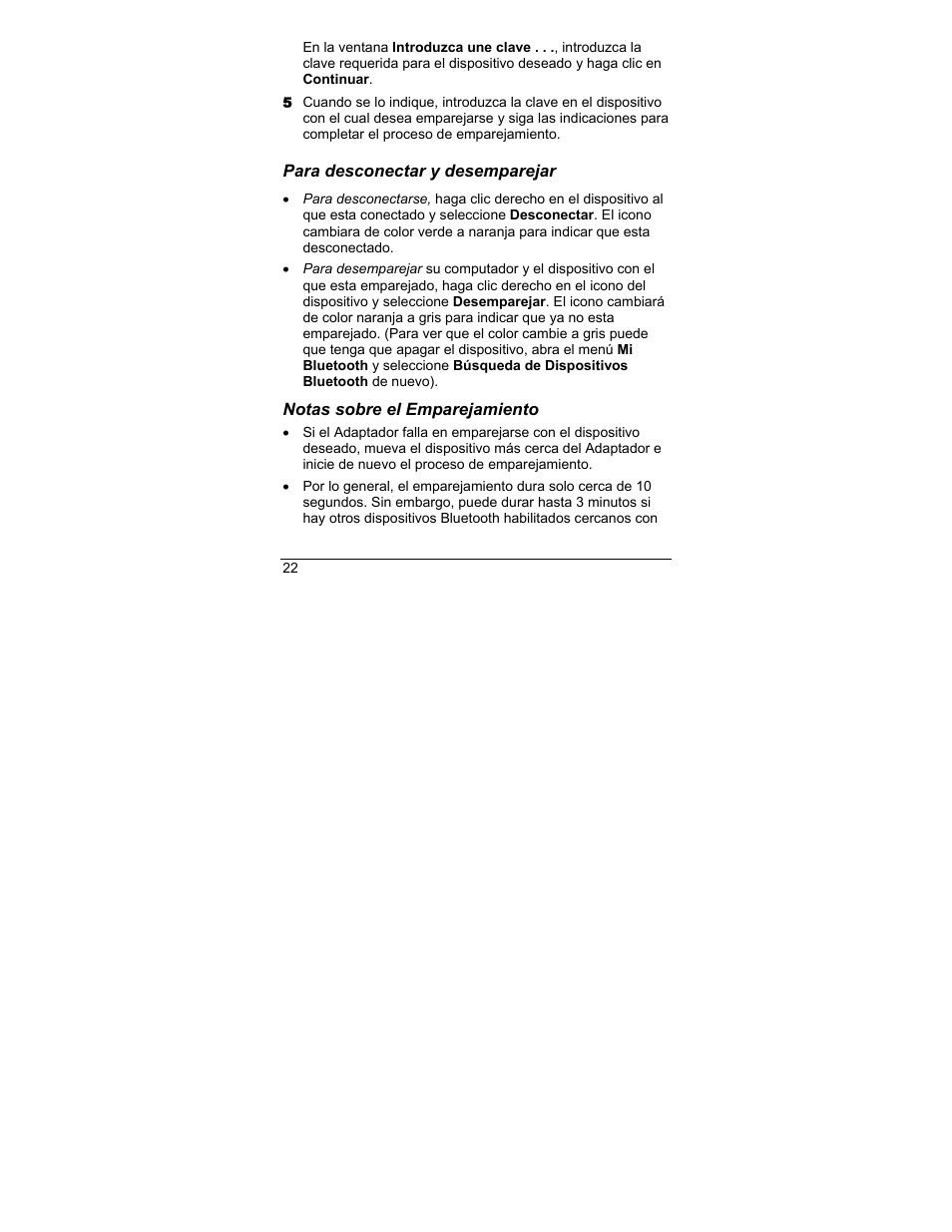 Para desconectar y desemparejar, Notas sobre el emparejamiento | Zoom 4311F User Manual | Page 22 / 24