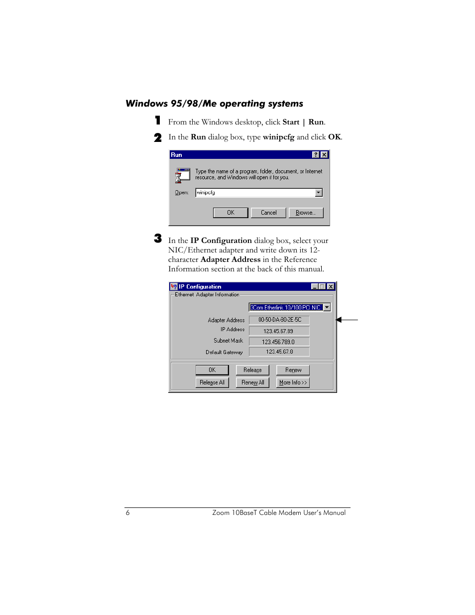 Windows 95/98/me operating systems, Windows nt/2000 operating systems | Zoom 10BaseT User Manual | Page 10 / 40