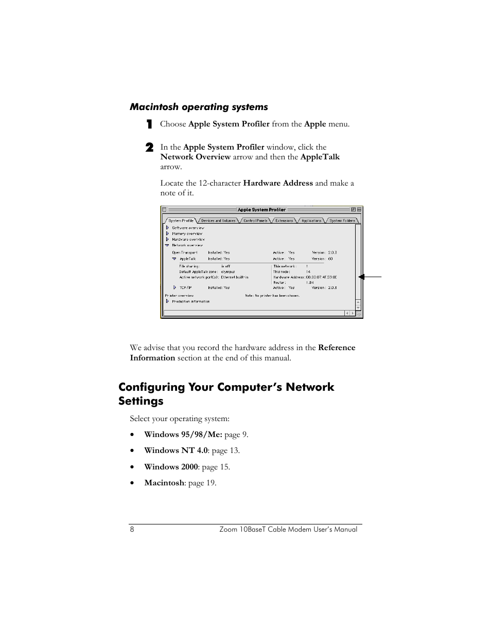 Configuring your computer’s network settings, Onfiguring, Omputer | Etwork, Ettings | Zoom 10BaseT User Manual | Page 12 / 40