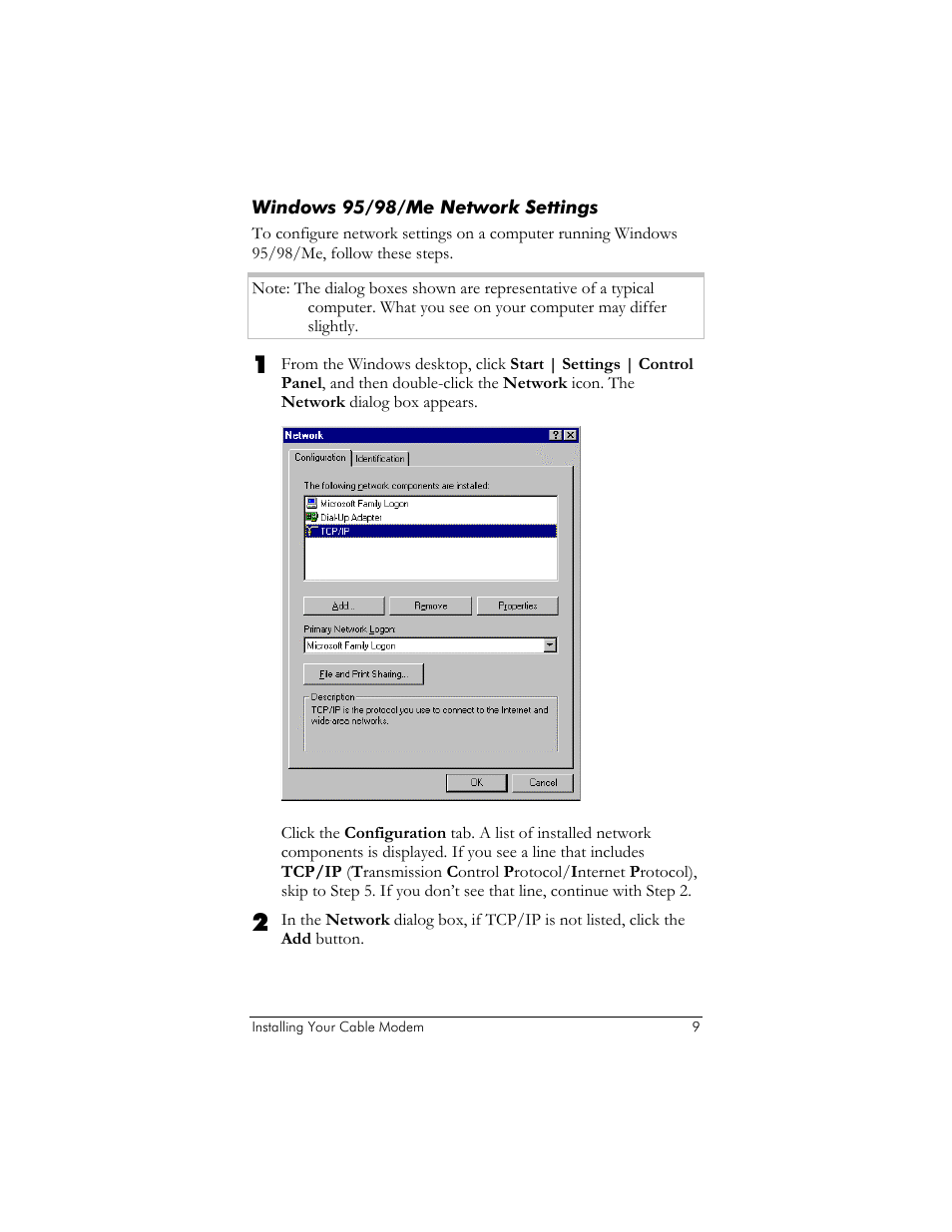 Windows 95/98/me network settings | Zoom 10BaseT User Manual | Page 13 / 40