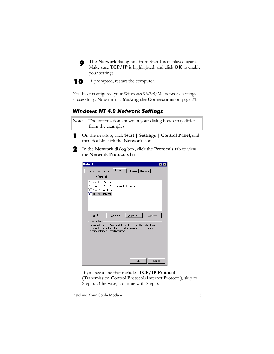 Windows nt 4.0 network settings | Zoom 10BaseT User Manual | Page 17 / 40