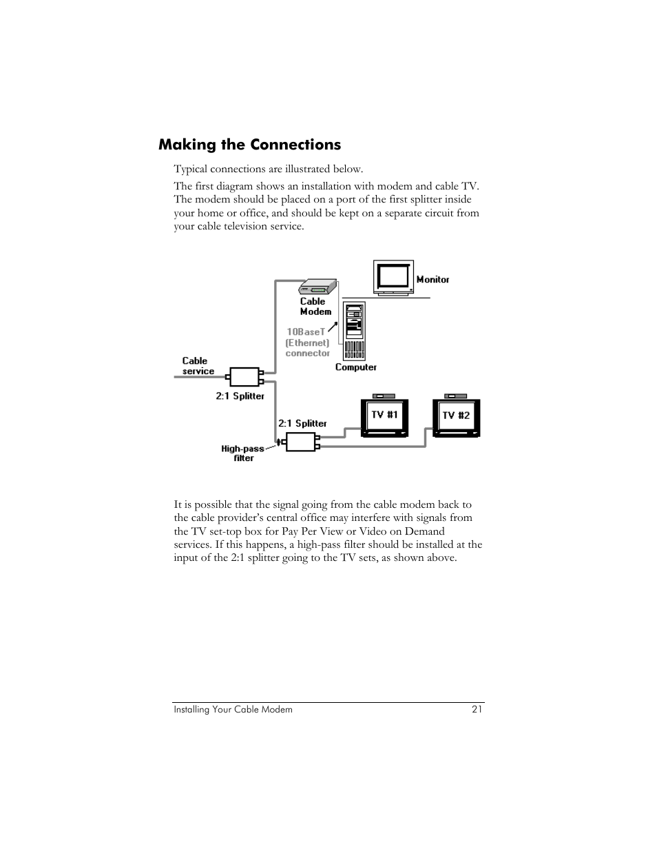 Making the connections, Aking the, Onnections | Zoom 10BaseT User Manual | Page 25 / 40