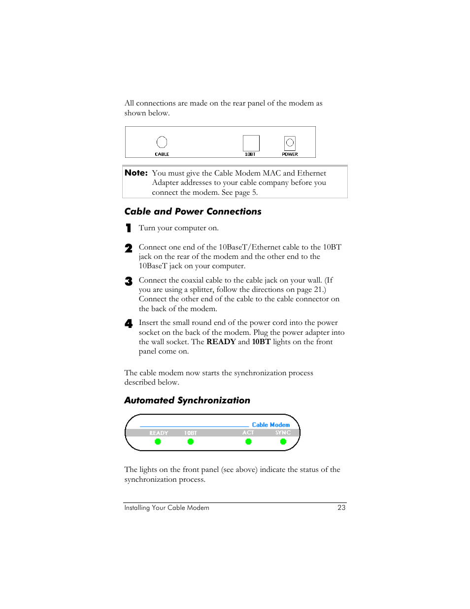 Cable and power connections, Automated synchronization | Zoom 10BaseT User Manual | Page 27 / 40