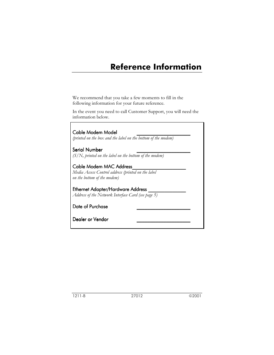 Eference, Nformation, Reference information | Zoom 10BaseT User Manual | Page 40 / 40