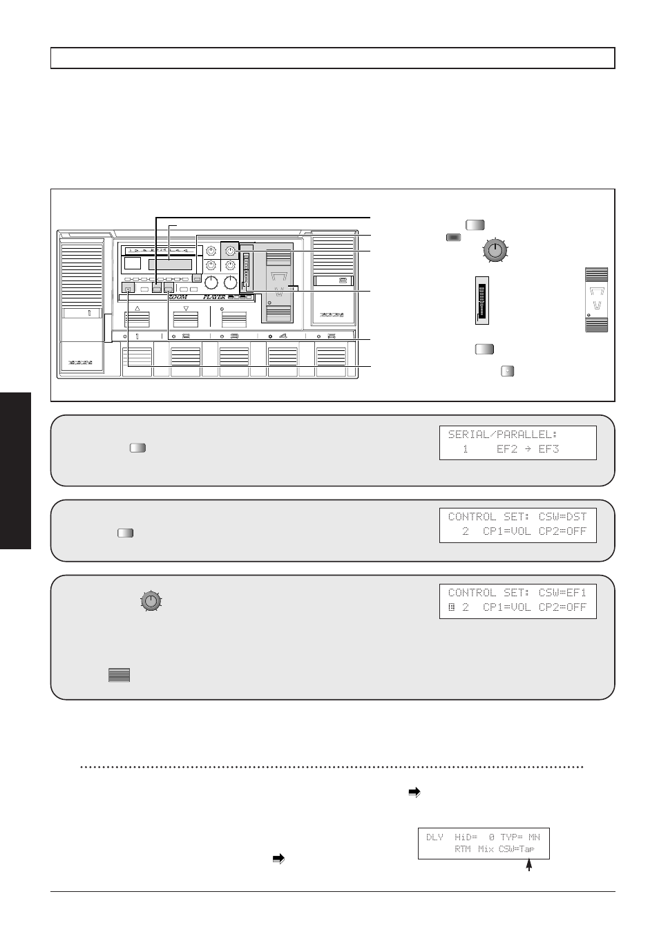 Using the control switches for rtm, Press the once, 26 advanced operation | Dly hid= 0 typ= mn rtm mix csw=tap | Zoom 8080 User Manual | Page 27 / 71