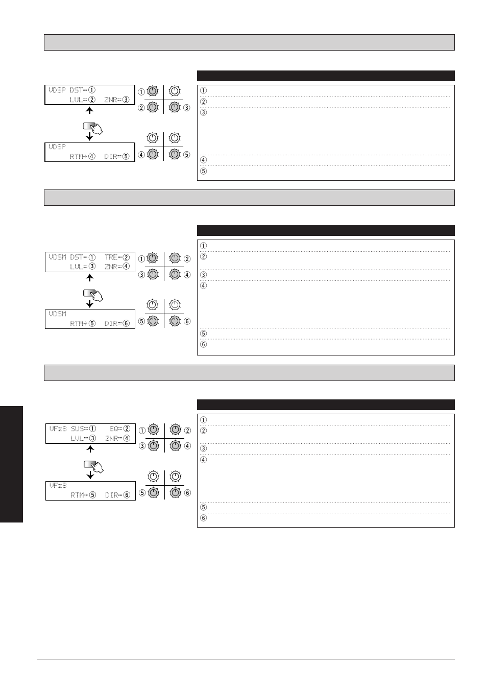 Vfzb sus= eq= lvl= znr= vfzb rtmå dir, Vdsp dst= lvl= znr= vdsp rtmå dir, Vdsm dst= tre= lvl= znr= vdsm rtmå dir | Effect types and parameters, Parameters comment values | Zoom 8080 User Manual | Page 53 / 71