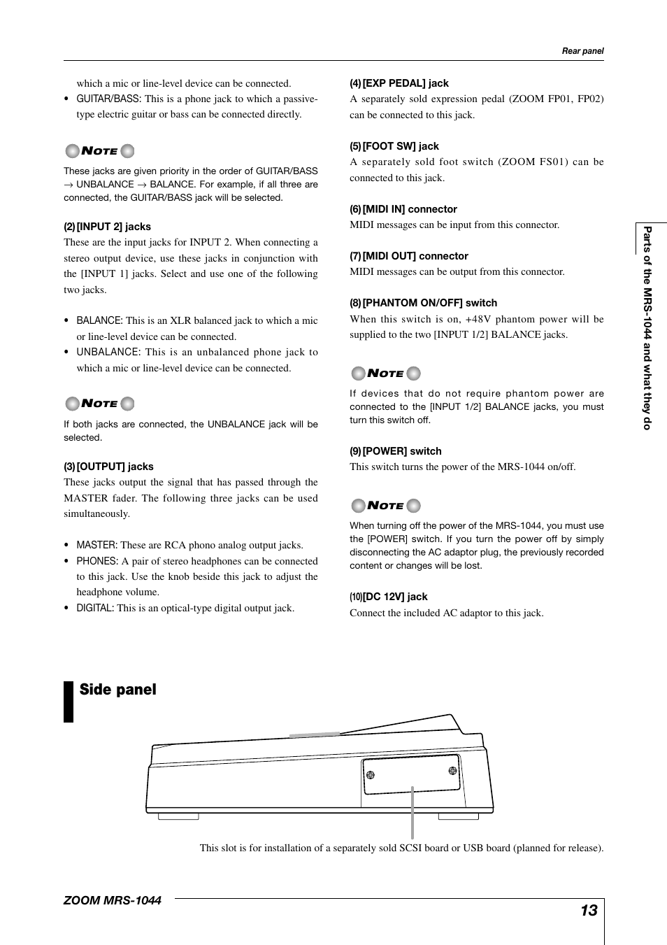 Side panel | Zoom MRS-1044 User Manual | Page 13 / 120