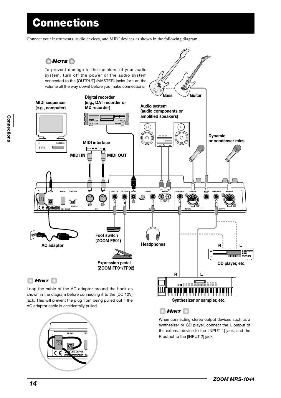Connections | Zoom MRS-1044 User Manual | Page 14 / 120