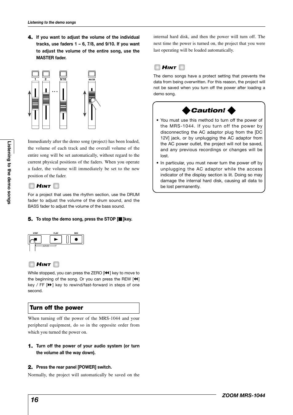 Turn off the power, Caution | Zoom MRS-1044 User Manual | Page 16 / 120