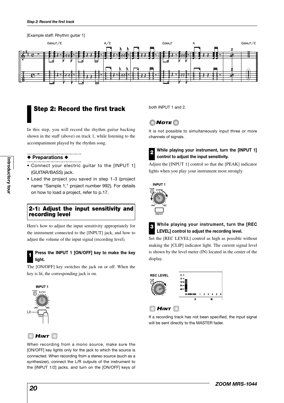 Step 2: record the first track | Zoom MRS-1044 User Manual | Page 20 / 120