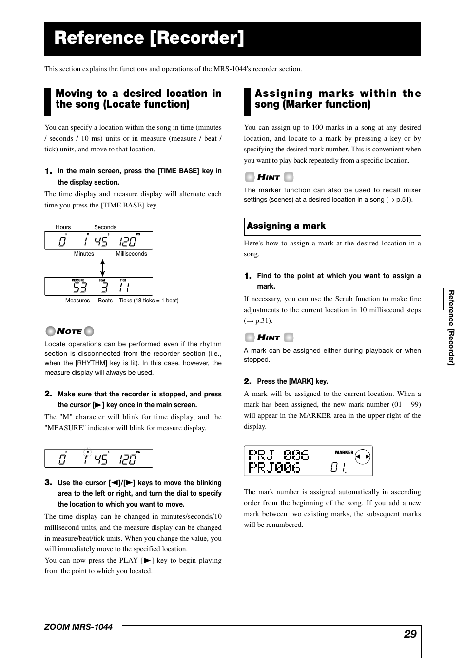 Reference [recorder, Assigning a mark | Zoom MRS-1044 User Manual | Page 29 / 120