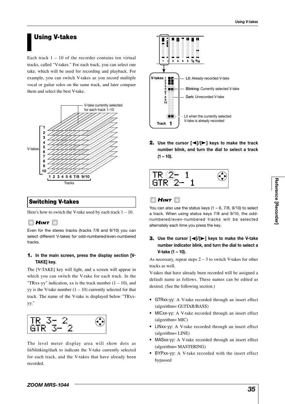 Using v-takes, Switching v-takes | Zoom MRS-1044 User Manual | Page 35 / 120