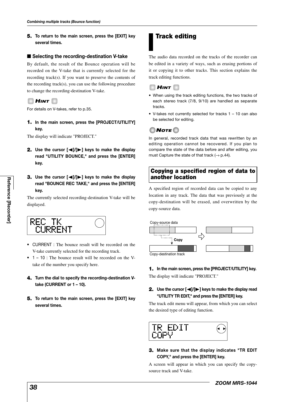Track editing | Zoom MRS-1044 User Manual | Page 38 / 120