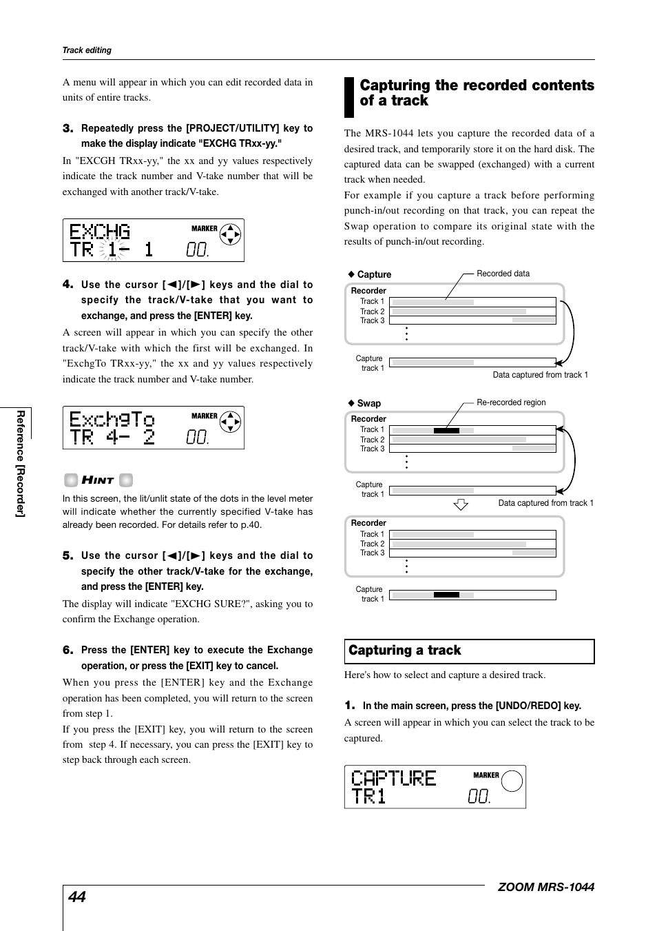 Capturing the recorded contents of a track, Capturing a track | Zoom MRS-1044 User Manual | Page 44 / 120