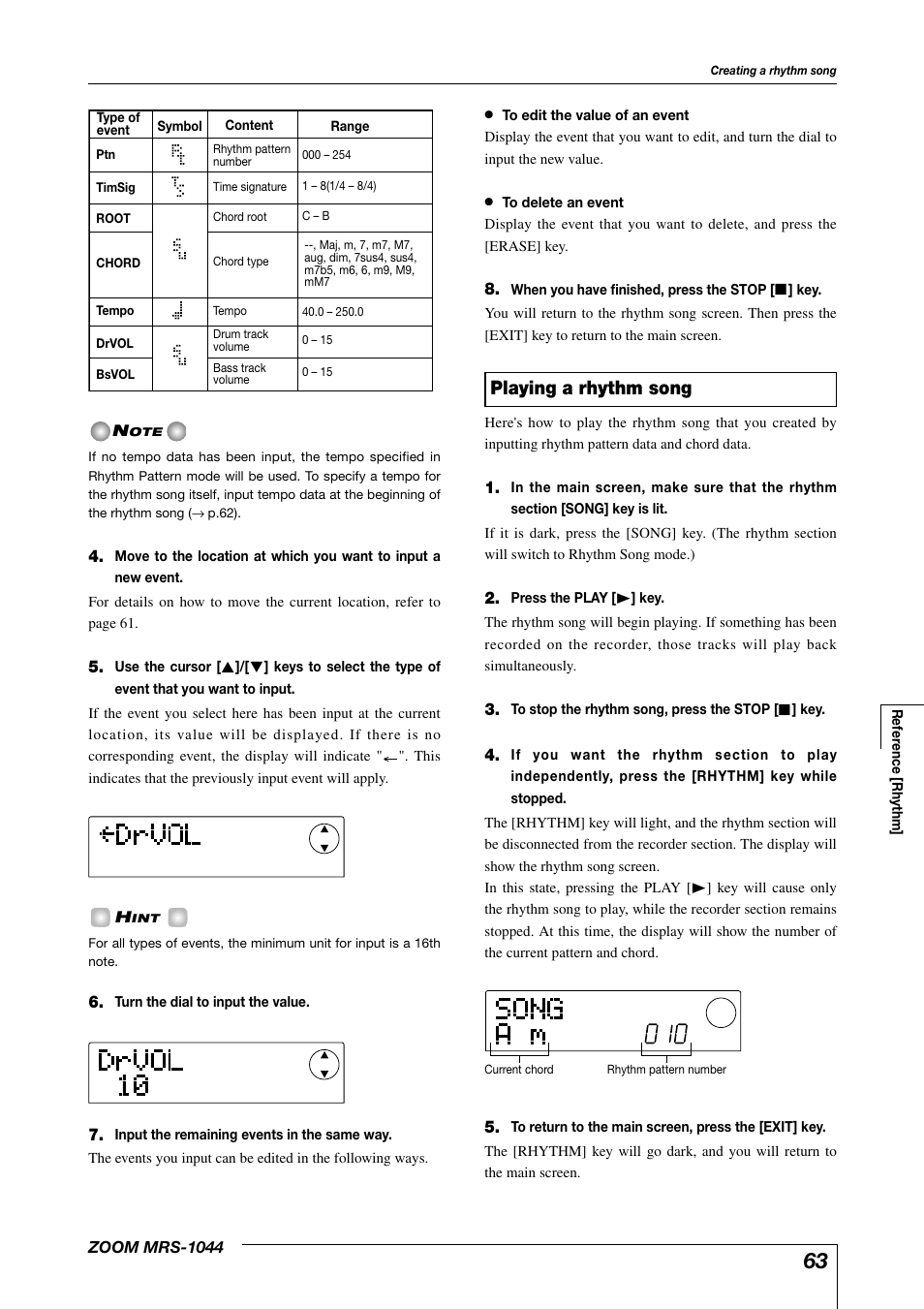 Playing a rhythm song | Zoom MRS-1044 User Manual | Page 63 / 120