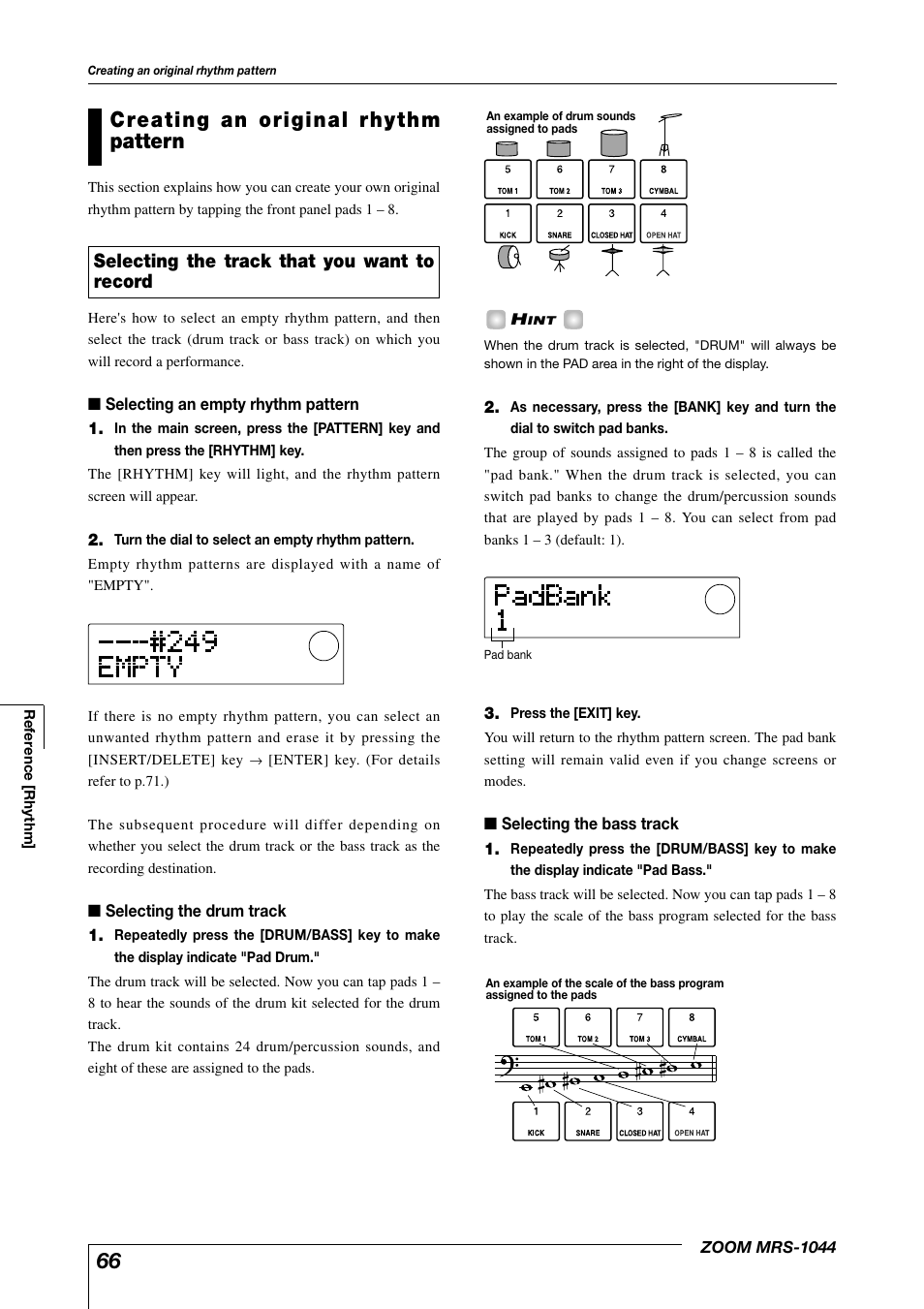 Creating an original rhythm pattern, Selecting the track that you want to record | Zoom MRS-1044 User Manual | Page 66 / 120