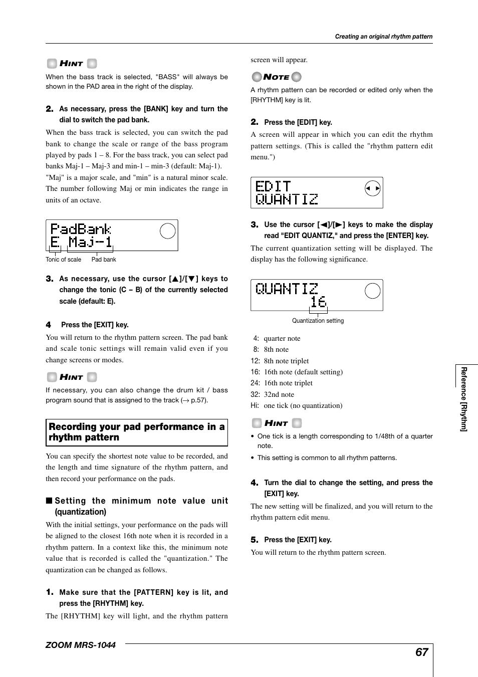 Recording your pad performance in a rhythm pattern | Zoom MRS-1044 User Manual | Page 67 / 120