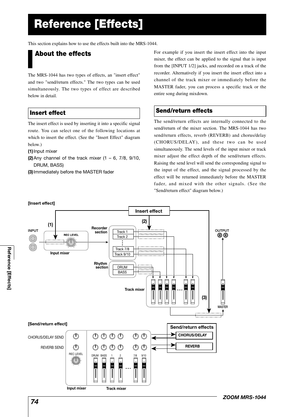 Reference [effects, About the effects, Send/return effects insert effect | Zoom MRS-1044 User Manual | Page 74 / 120