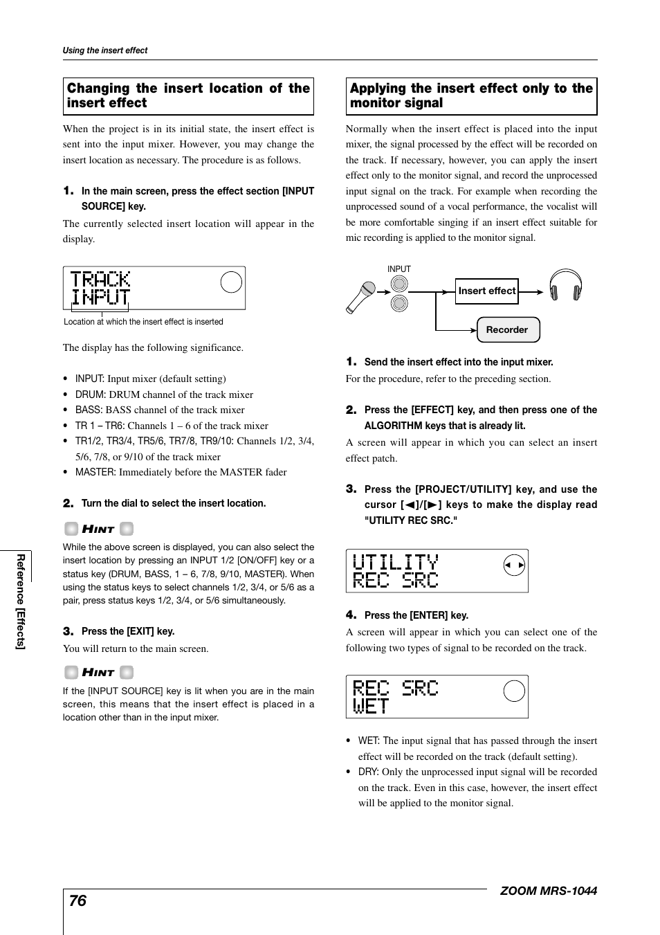 Changing the insert location of the insert effect | Zoom MRS-1044 User Manual | Page 76 / 120