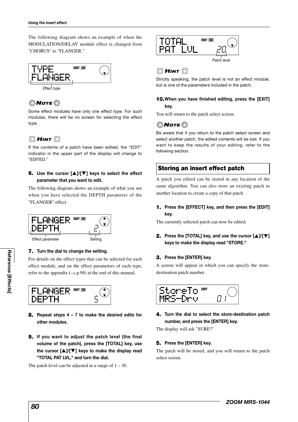 Storing an insert effect patch | Zoom MRS-1044 User Manual | Page 80 / 120