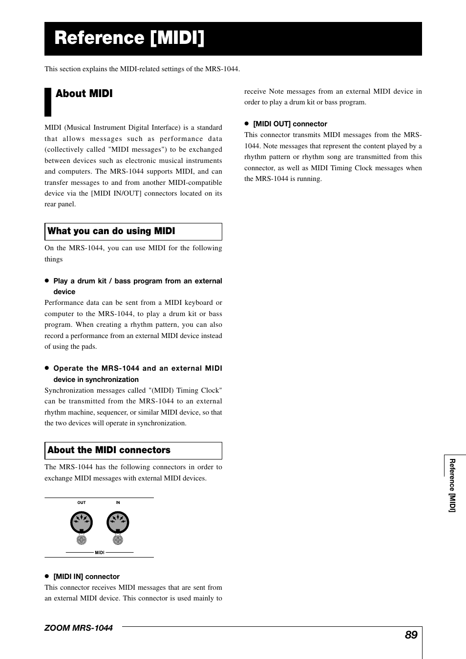 Reference [midi, About midi | Zoom MRS-1044 User Manual | Page 89 / 120