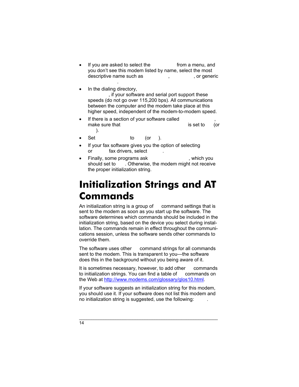 Initialization strings and at commands | Zoom 3035 User Manual | Page 14 / 33