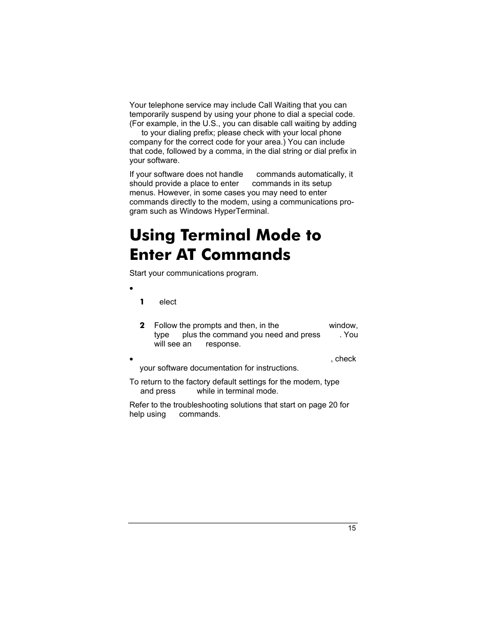 Using terminal mode to enter at commands | Zoom 3035 User Manual | Page 15 / 33