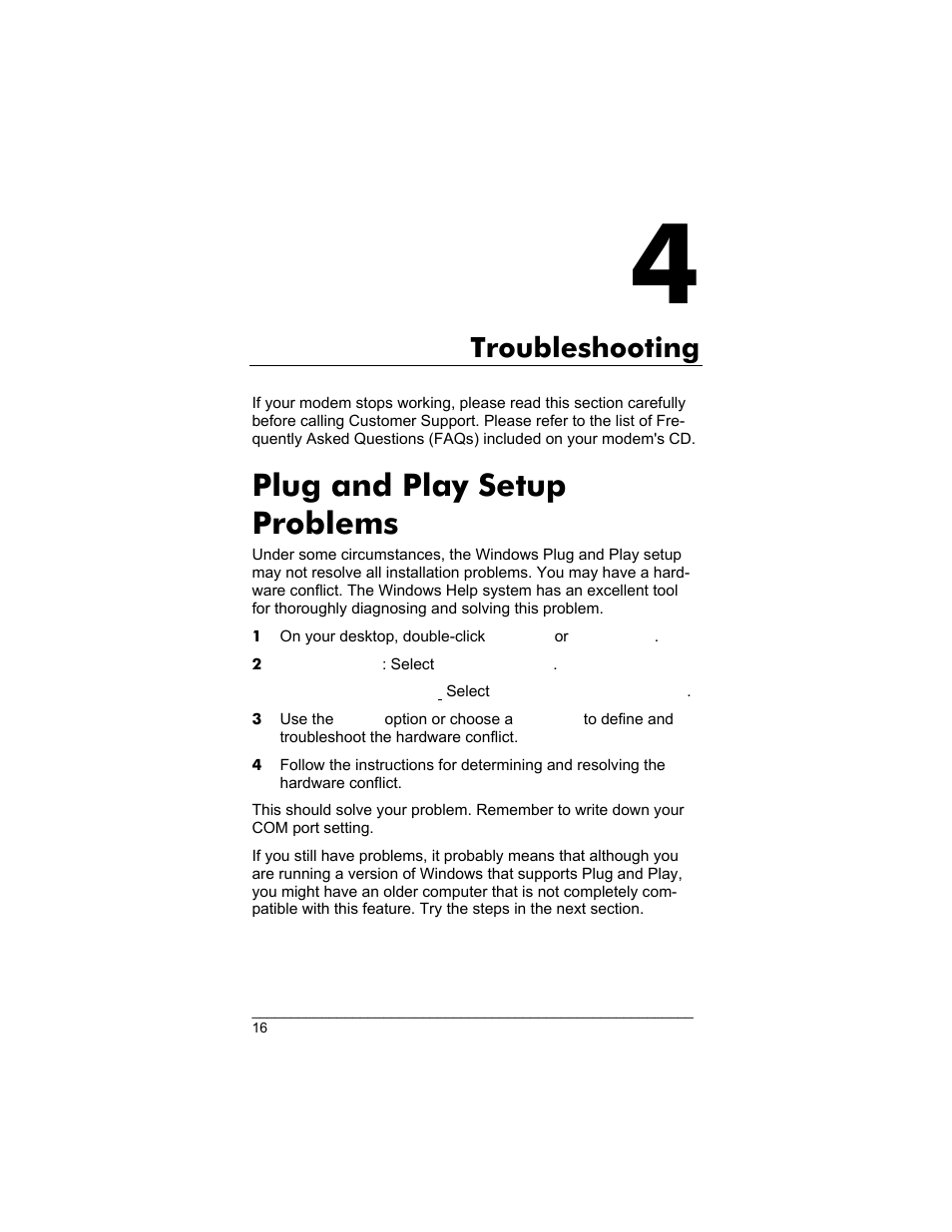 Plug and play setup problems, Troubleshooting | Zoom 3035 User Manual | Page 16 / 33