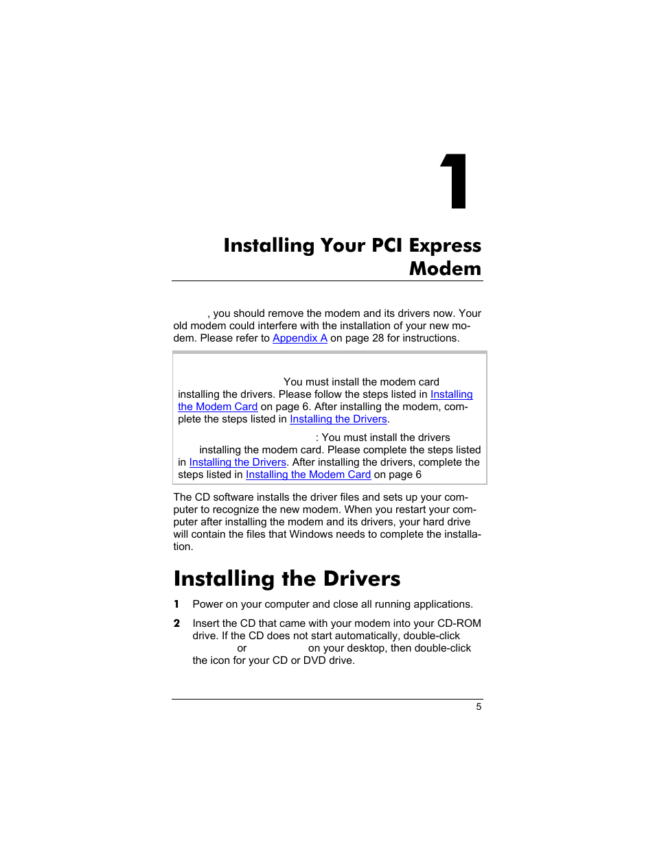 Installing the drivers, Installing your pci express modem | Zoom 3035 User Manual | Page 5 / 33