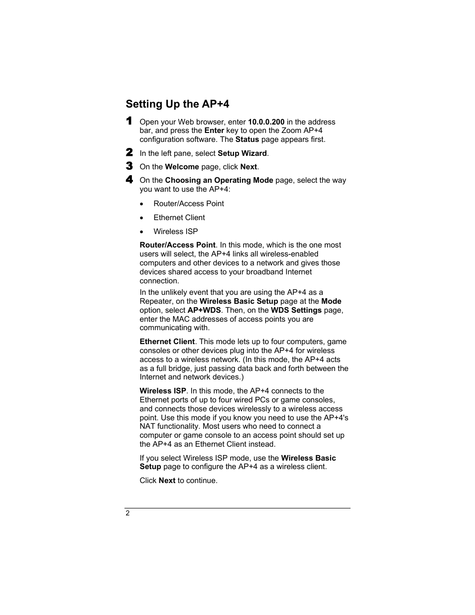 Setting up the ap+4, Setting up the ap+4 1 | Zoom AP+4 4401A User Manual | Page 2 / 24