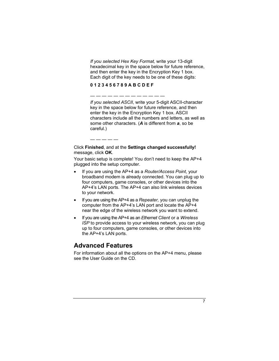 Advanced features | Zoom AP+4 4401A User Manual | Page 7 / 24