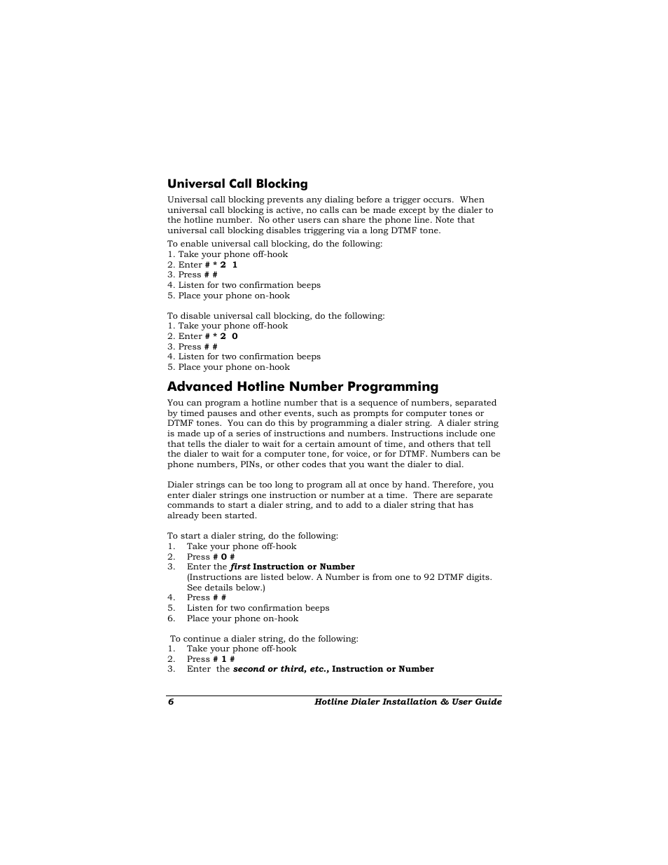 Universal call blocking, Advanced hotline number programming, Dvanced | Otline, Umber, Rogramming | Zoom Dialer 27 User Manual | Page 10 / 24