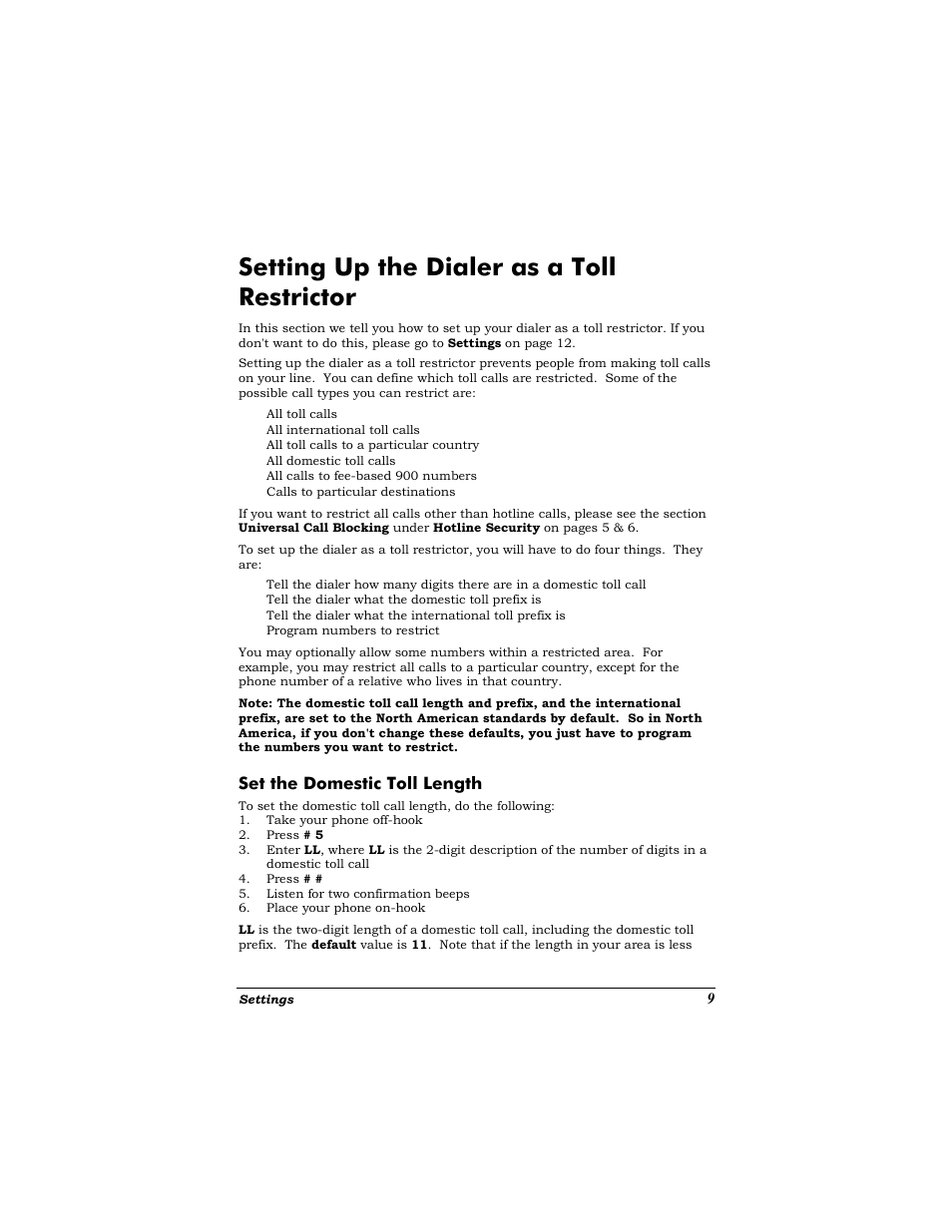 Set the domestic toll length, Setting up the dialer as a toll restrictor | Zoom Dialer 27 User Manual | Page 13 / 24