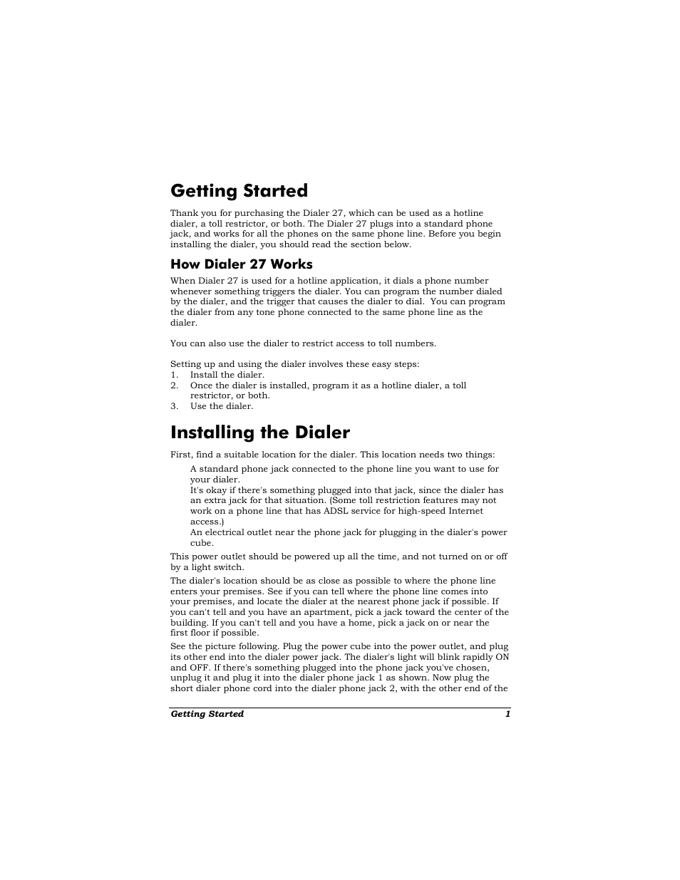 How dialer 27 works, Getting started, Ialer | 27 w, Orks, Installing the dialer | Zoom Dialer 27 User Manual | Page 5 / 24