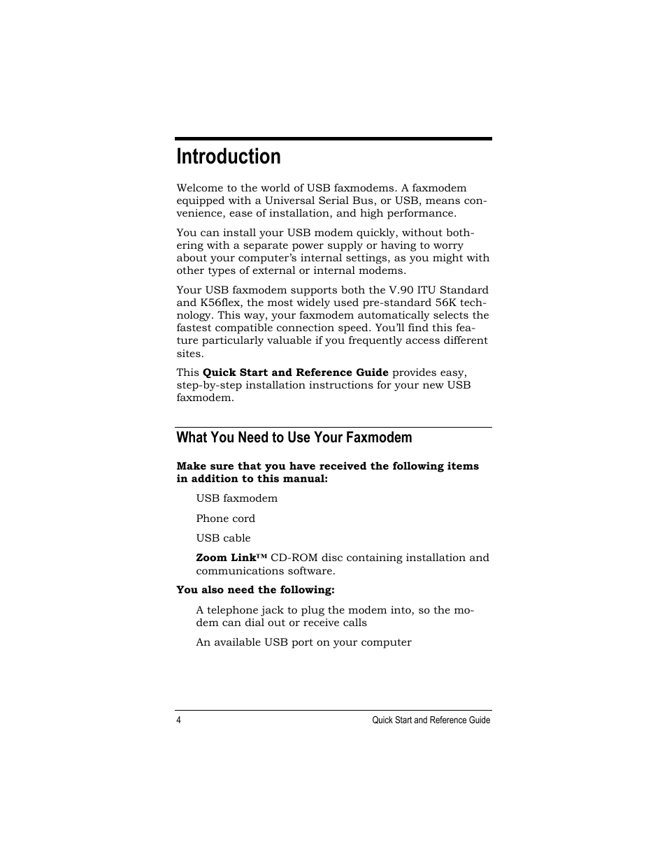 Introduction, What you need to use your faxmodem | Zoom 27575 User Manual | Page 4 / 24