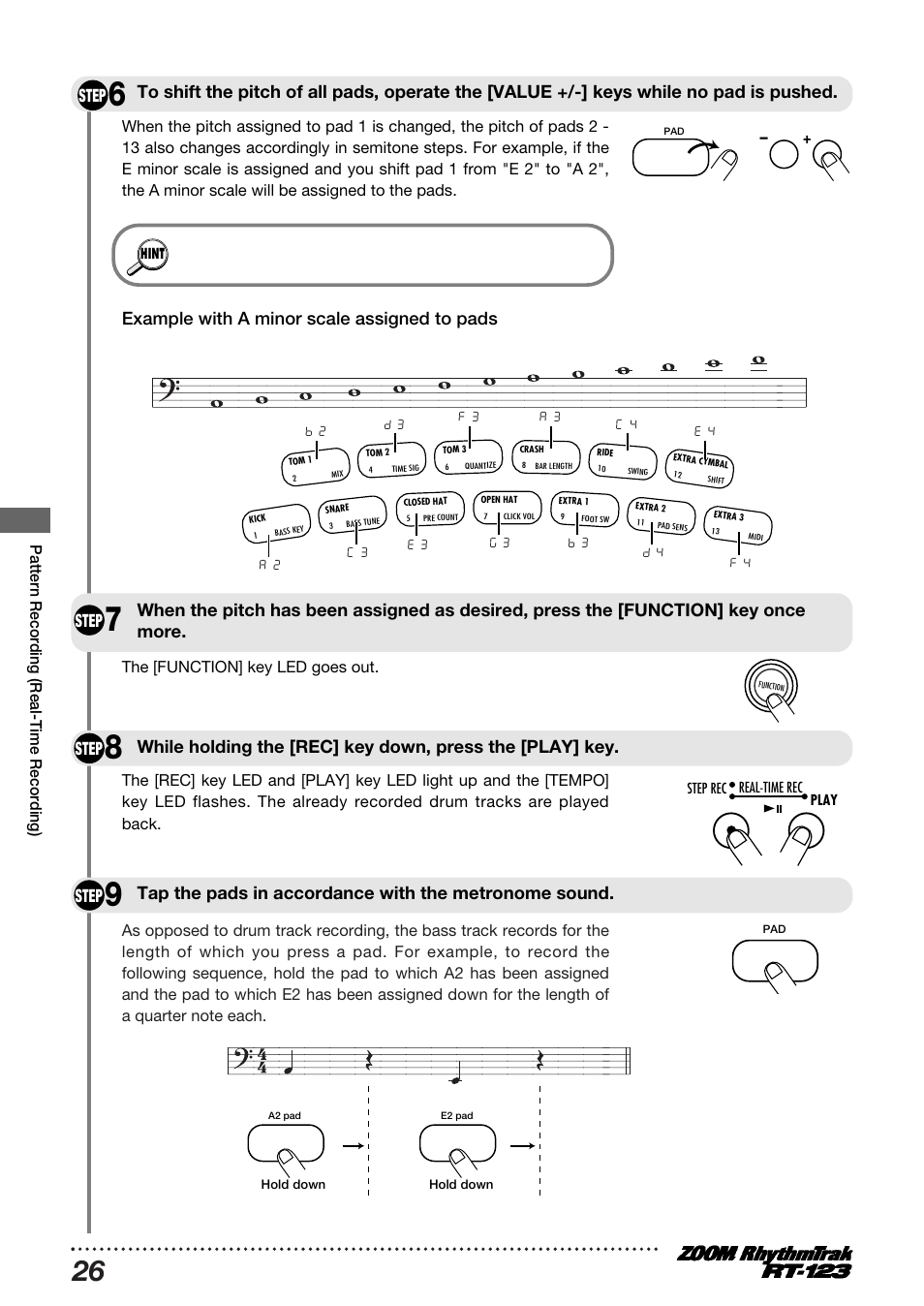 Example with a minor scale assigned to pads step | Zoom RT-123 User Manual | Page 26 / 72