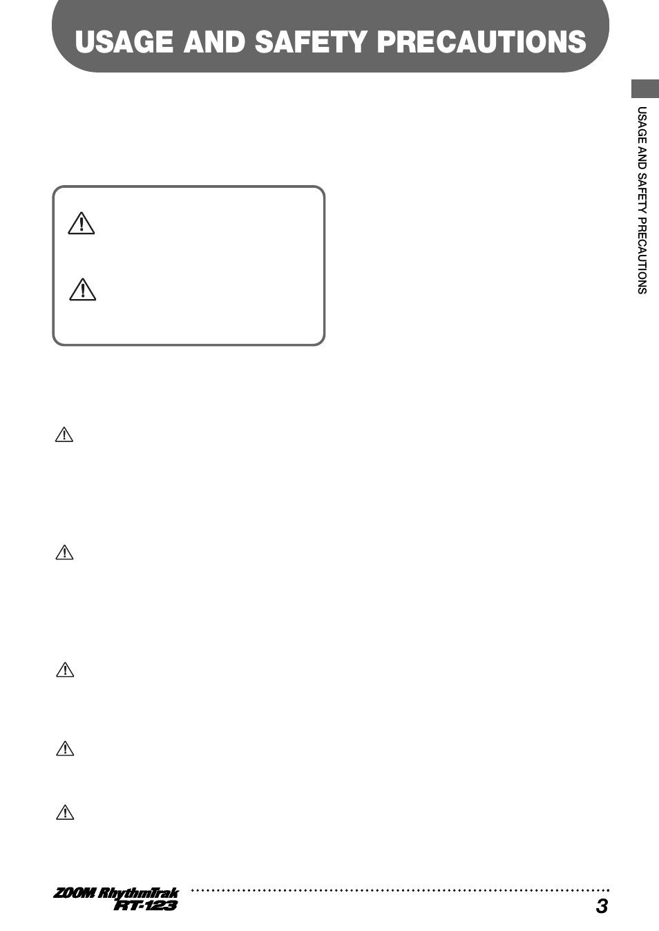 Usage and safety precautions | Zoom RT-123 User Manual | Page 3 / 72